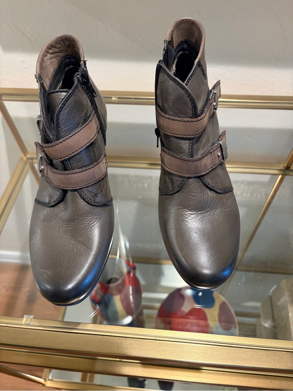 Taos Footwear grey Leather Ankle Booties with Double Straps